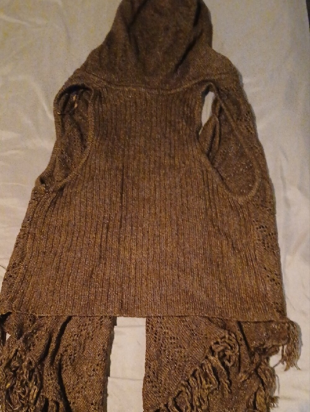 Women’s Fringe Knit Vest- Dark Brown - Picture 4 of 5